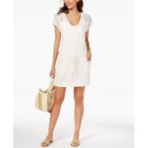 Clavin Klein Womens Crochet Trim V-Neck Dress Swim Cover-up Size L
